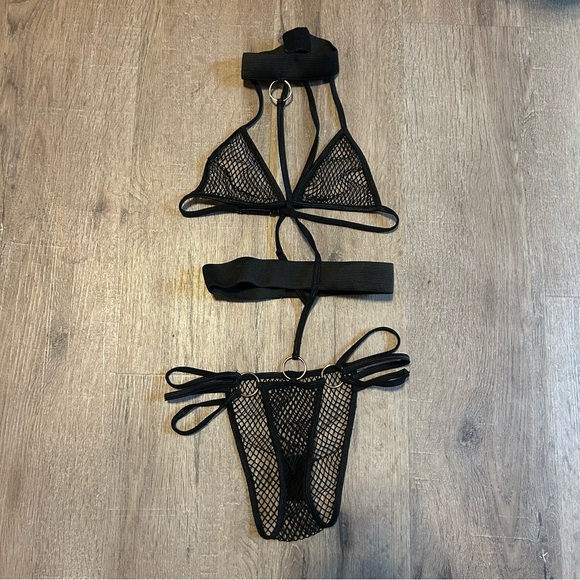 Black Strappy Sheer Mesh NWOT OS - Picture 1 of 7